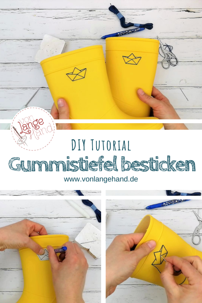Gummistiefel mit Stick-Schiffchen Pinterest-Pin