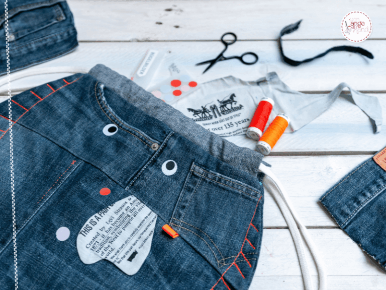 Upcycling-DIY: Selbst genähte Rucksack-Scholle mit passendem Nähgarn, Schere und Kurzwaren